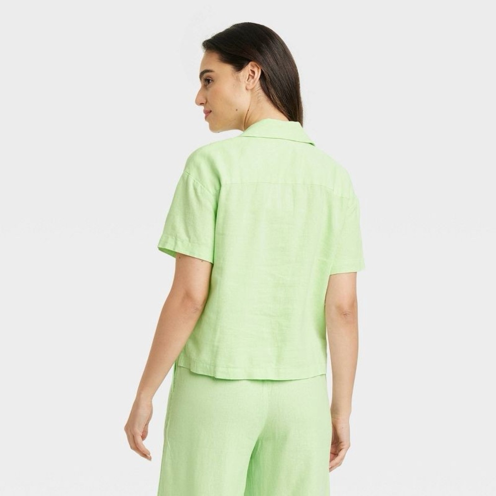 NWT A New Day Short Sleeve Womens Top Green 55% Linen & 45% Rayon - Picture 2 of 6
